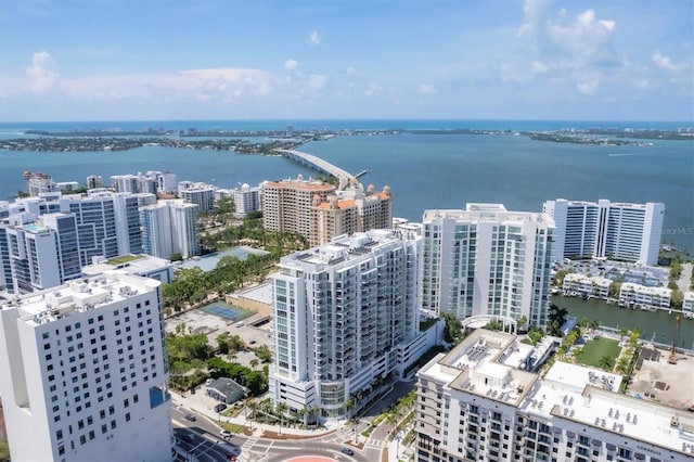 aerial view featuring a water view