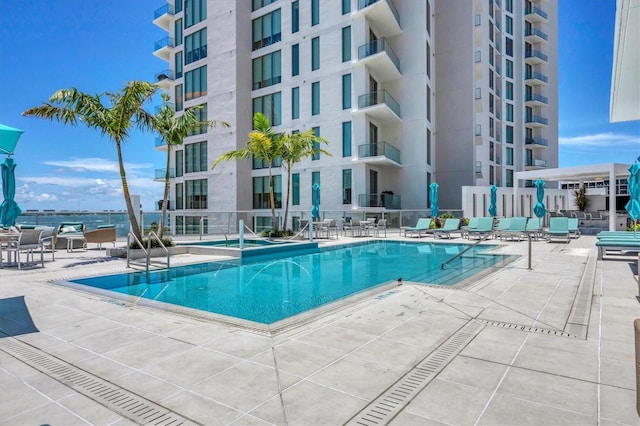 view of pool featuring a patio