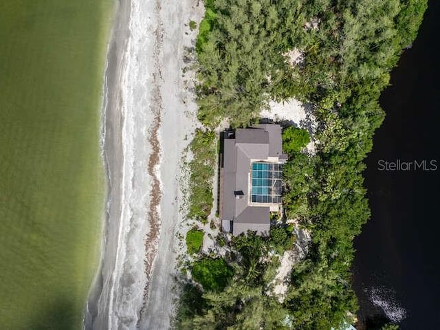 aerial view featuring a water view