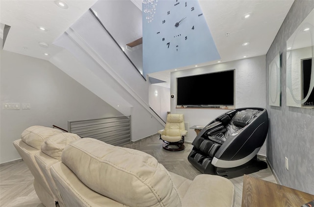 living room featuring recessed lighting and baseboards