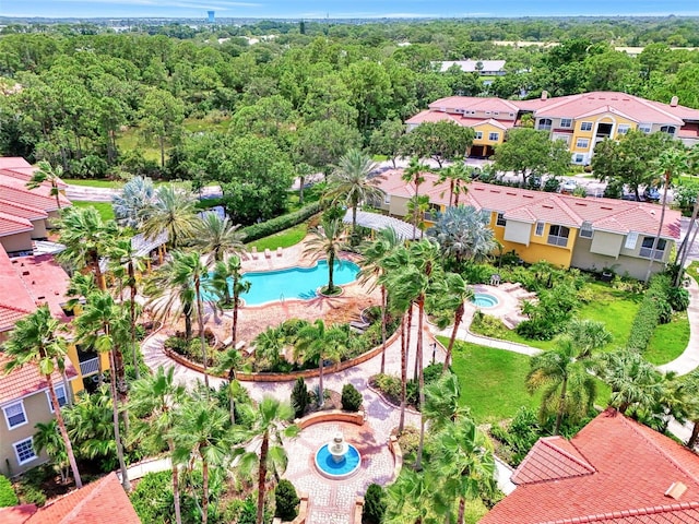 birds eye view of property with a residential view