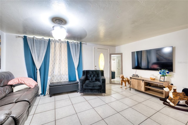 living room featuring light tile patterned floors