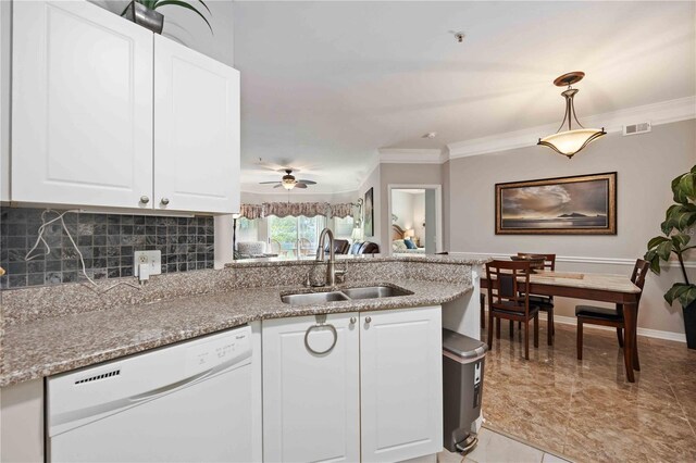 kitchen featuring sink, white cabinetry, dishwasher, and light tile patterned floors