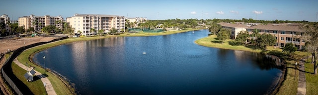 exterior space with a water view