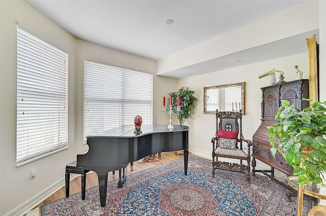 interior space featuring hardwood / wood-style flooring and a textured ceiling