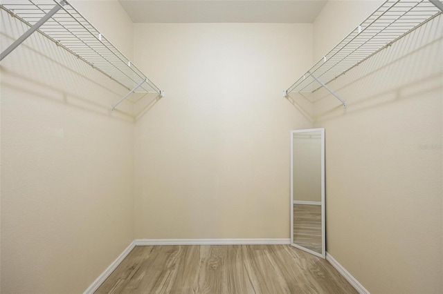 walk in closet with light hardwood / wood-style floors