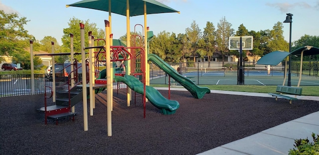 view of playground with tennis court