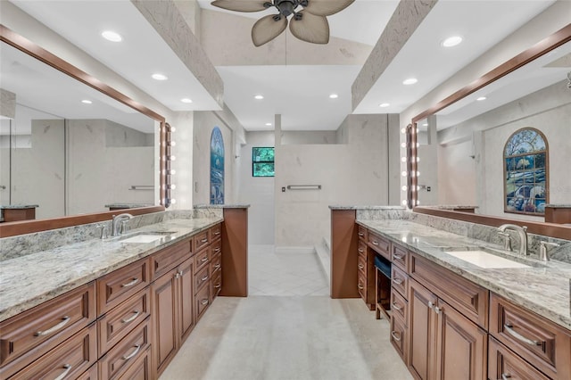 bathroom with vanity and ceiling fan