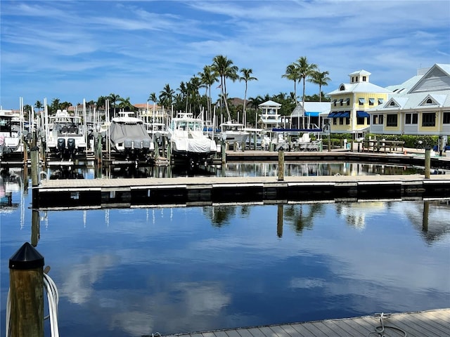 view of dock with a water view