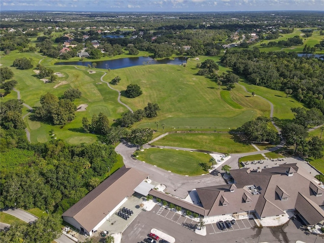 bird's eye view with golf course view and a water view