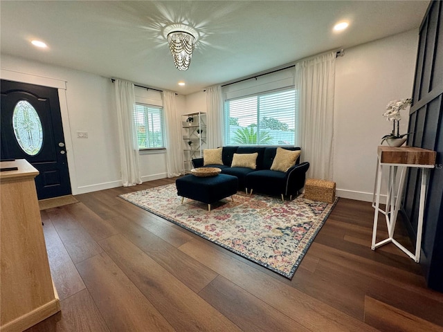 living room featuring dark hardwood / wood-style floors