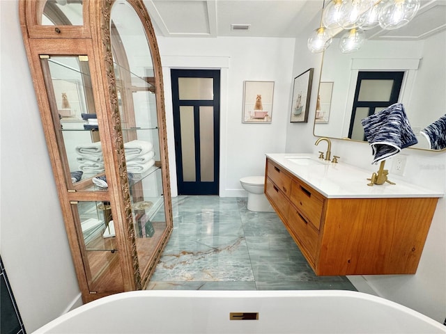 full bathroom with vanity, toilet, and separate shower and tub