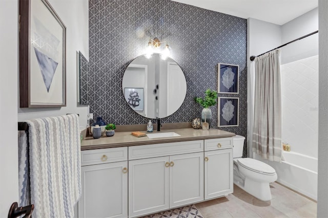 full bathroom with vanity, toilet, tile patterned floors, and shower / bath combo