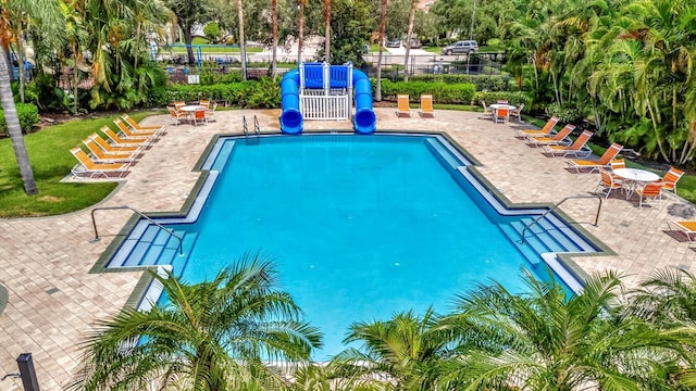 view of swimming pool featuring a patio