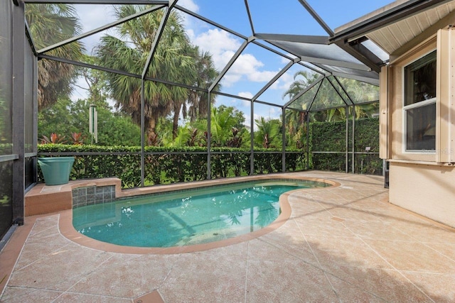 view of swimming pool with a patio and a lanai