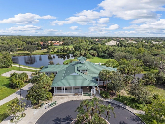 aerial view featuring a water view