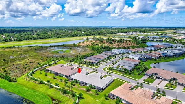 bird's eye view featuring a water view