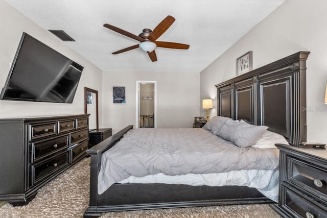 bedroom featuring carpet floors and ceiling fan