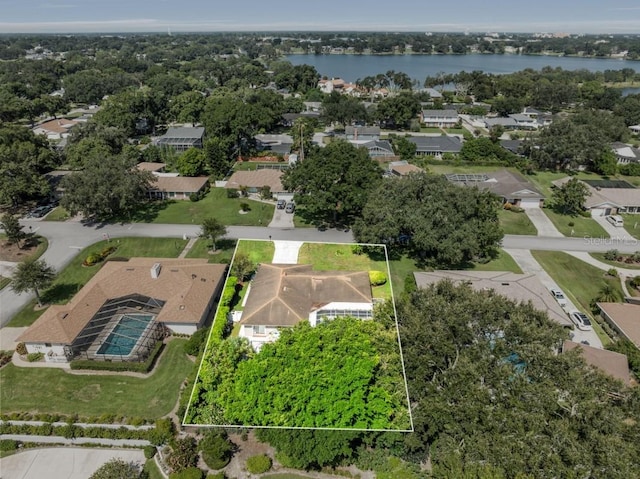 bird's eye view featuring a water view