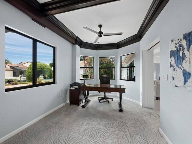 1400 Quail Dr, Sarasota, FL 34231 - office space featuring light carpet, ceiling fan, ornamental molding, and baseboards