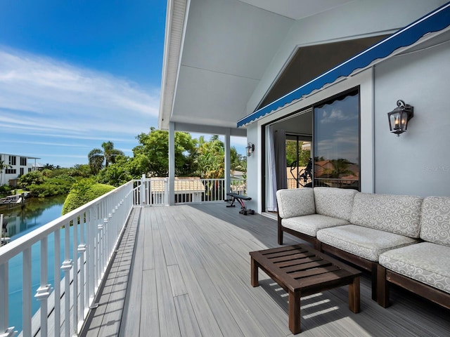 1400 Quail Dr, Sarasota, FL 34231 - deck featuring a water view and an outdoor hangout area