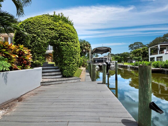 dock area with a water view