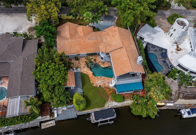 aerial view with a water view