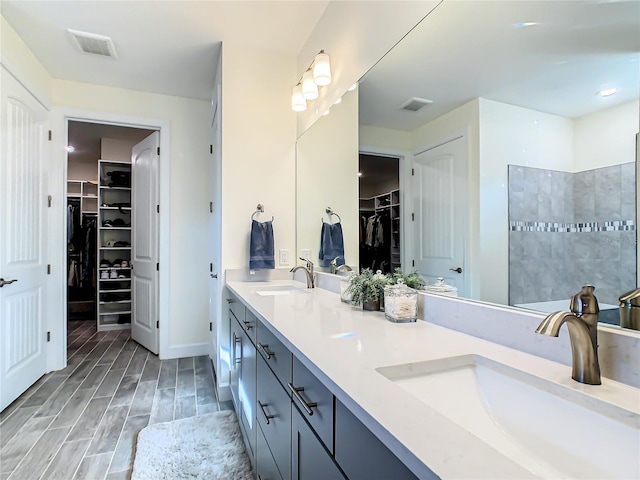 bathroom with wood-type flooring and vanity