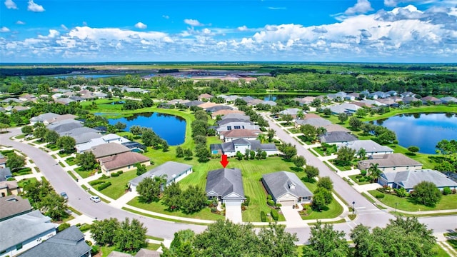 bird's eye view featuring a water view