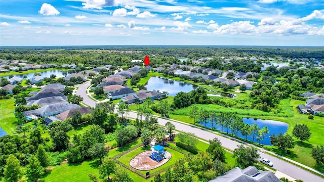 aerial view with a water view