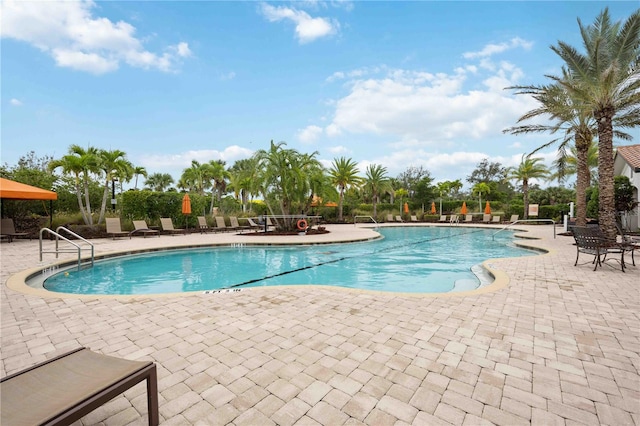 view of swimming pool with a patio area