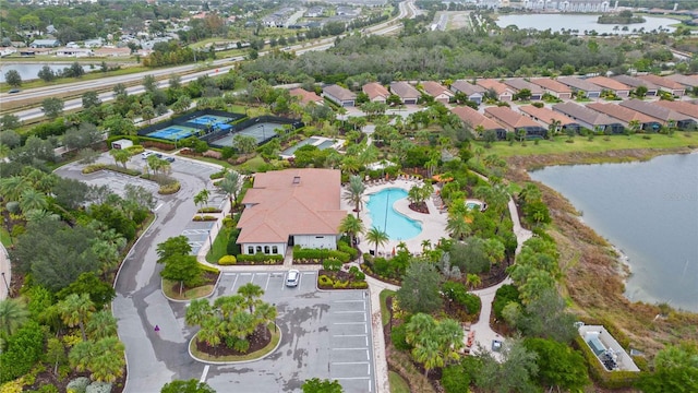 aerial view featuring a water view