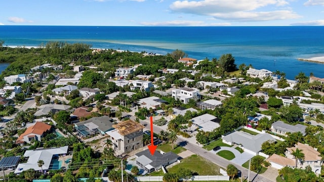 aerial view with a water view and a residential view