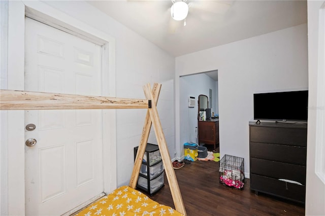 game room featuring hardwood / wood-style flooring and ceiling fan