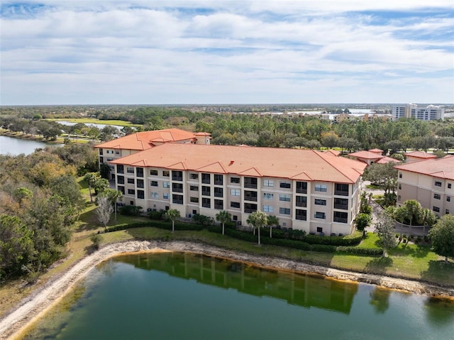 aerial view featuring a water view