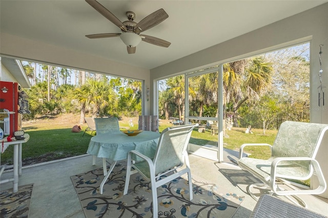 sunroom featuring a wealth of natural light and ceiling fan