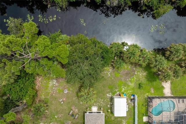 aerial view with a water view