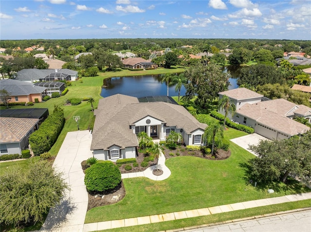 aerial view with a water view