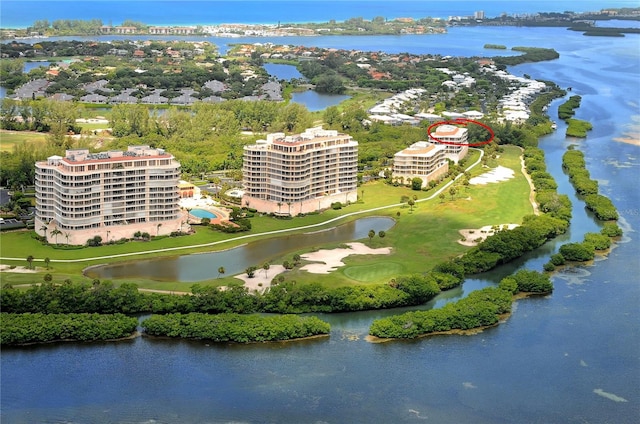 bird's eye view featuring a water view