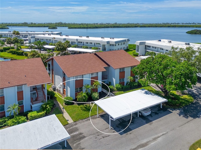 aerial view featuring a water view