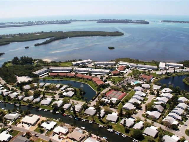 aerial view featuring a water view