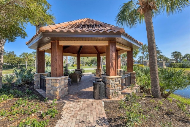 view of patio featuring a gazebo