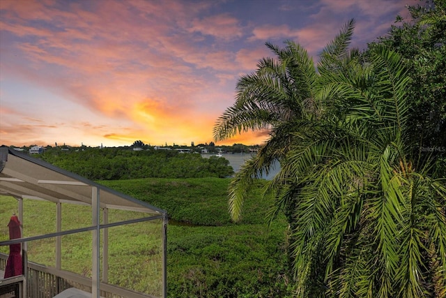 yard at dusk with a water view