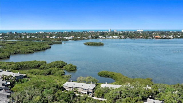 drone / aerial view featuring a water view