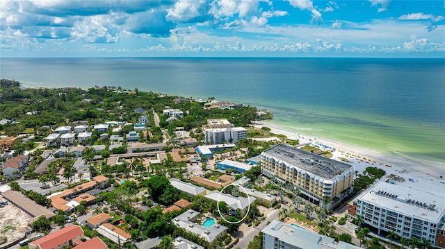 aerial view with a beach view and a water view