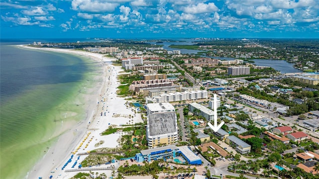 aerial view with a beach view and a water view