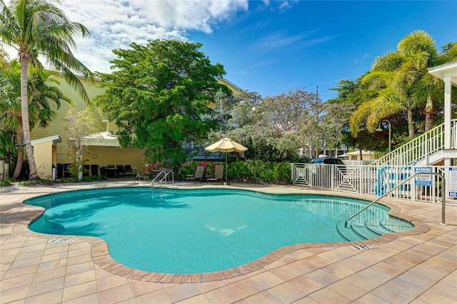 view of swimming pool with a patio