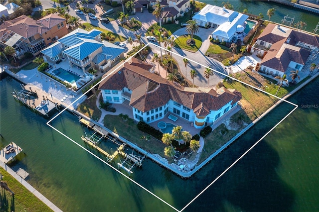 aerial view with a water view