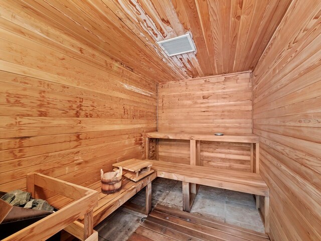 view of sauna featuring wood-type flooring