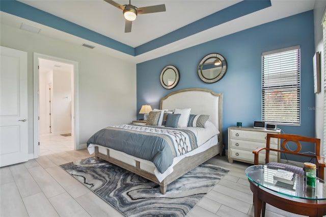 bedroom featuring ceiling fan and light hardwood / wood-style floors